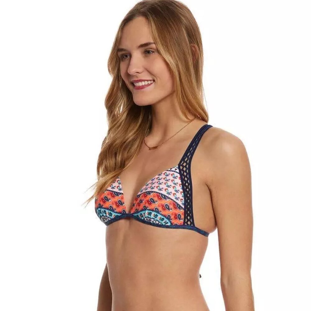 Gossip Bikini Top BOHO Style Embroidered Trim Paisley Molded Cups NWT Sz L
